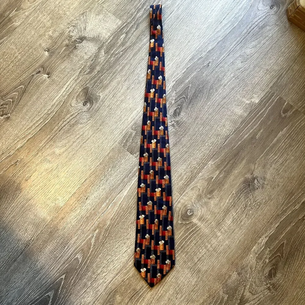 Ermenegildo Zegna Disegno Esclusivo Tie Foulard Blue‎ Orange Floral Geometric